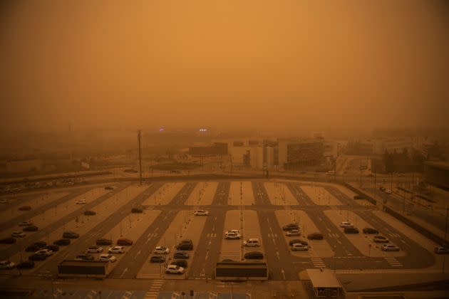 Saharan Dust colours the sky orange on March 15, 2022 in Granada, Spain. (Photo: Carlos Gil Andreu via Getty Images)