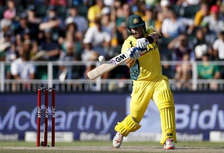 Cricket - Australia v South Africa - T20 International - Wanderers Stadium, Johannesburg, South Africa - 6/3/2016. Australia's Glenn Maxwell plays a shot. REUTERS/Siphiwe Sibeko