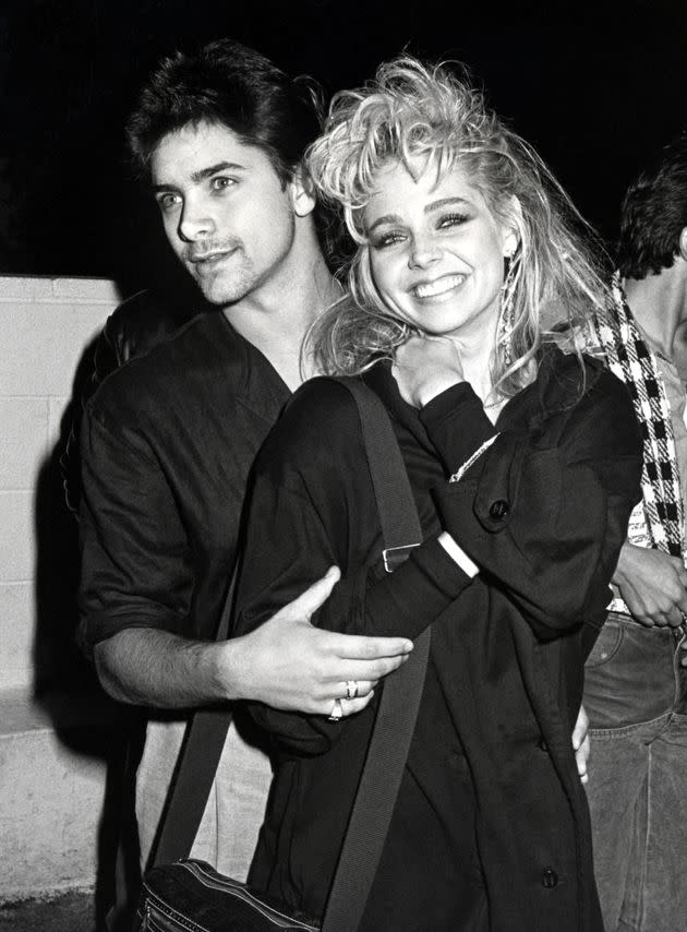 John Stamos and Teri Copley arrive at a party for Hall & Oates on Dec. 17, 1984. Stamos says Copley cheated on him with Tony Danza in his memoir 