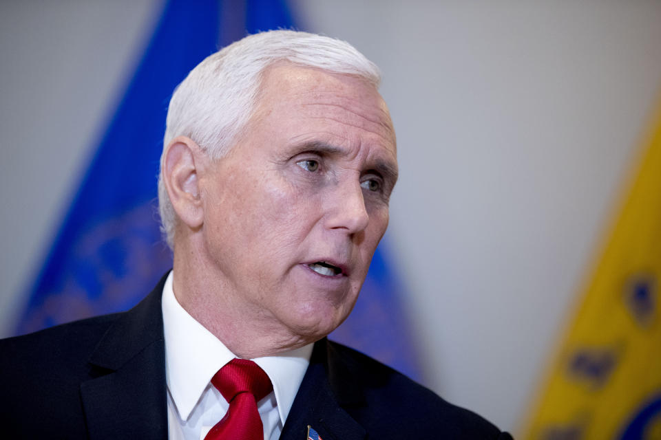 Vice President Mike Pence speaks during a coronavirus task force meeting at the Department of Health and Human Services, Thursday, Feb. 27, 2020, in Washington. (AP Photo/Andrew Harnik)