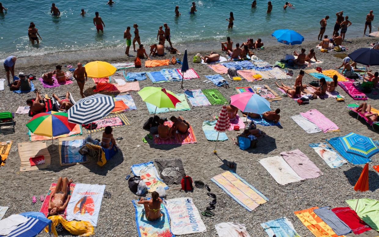 Empty towels on a beach