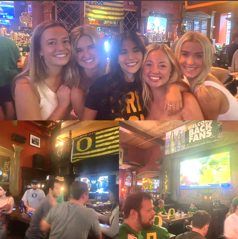 Scenes from one of a New York City Ducks alumni group's watch parties.