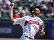 Cleveland Indians starting pitcher Triston McKenzie delivers against the Chicago White Sox during the first inning of a baseball game in Cleveland, Sunday, Sept. 26, 2021. (AP Photo/Phil Long)