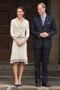 <p>More McQueen in a dress by the Brit label, paired with Prada shoes, L. K. Bennett clutch and Links of London earrings at the welcoming ceremony at Province House in Charlottetown, Canada</p>