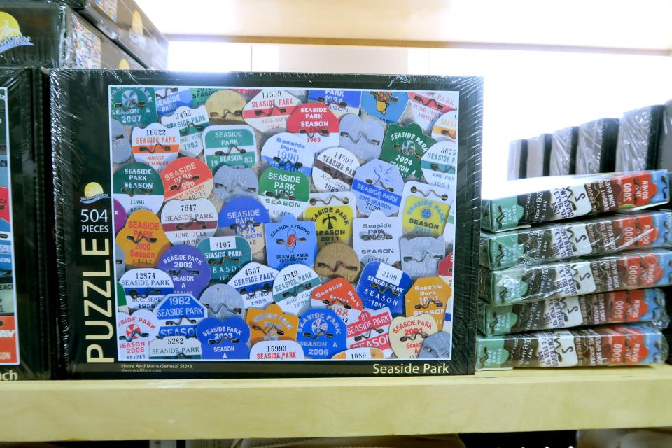Custom created puzzles featuring beach tags at the Shore and More General Store in Seaside Park Thursday, June 16, 2022.   The seven-year-old store provides "all of your beach needs and more," including beach bikes, beach carts, towels, apparel, beach-related gifts, and more. 