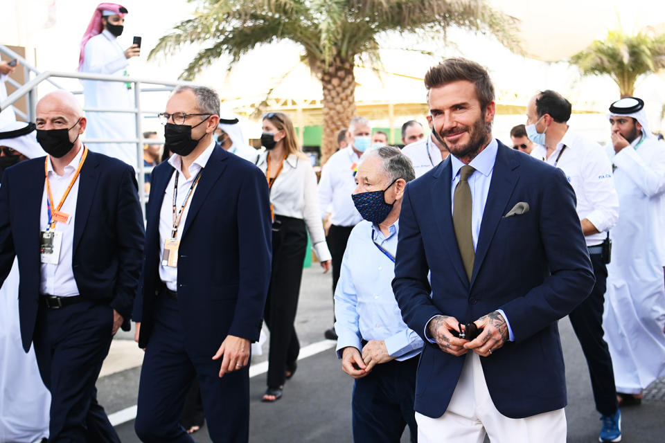 <p>David Beckham suits up to attend the F1 Qatar Grand Prix at Losail International Circuit on Nov. 21 in Doha, Qatar.</p>