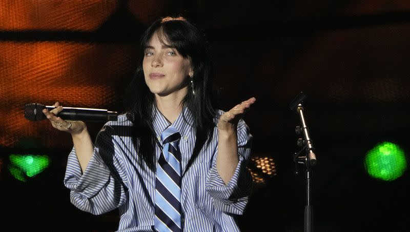 Billie Eilish performs during the Power Our Planet concert on the sideline of the Climate Finance conference in Paris on June 22, 2023.