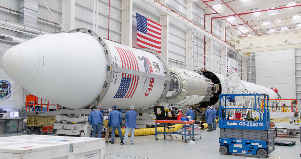 The Antares rocket and Cygnus cargo ship during 