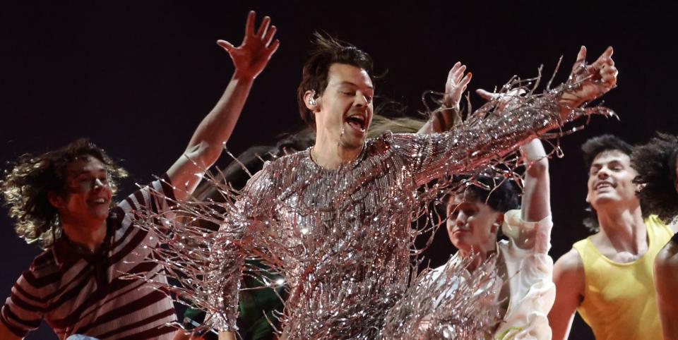 los angeles, california february 05 for editorial use only harry styles performs onstage during the 65th grammy awards at cryptocom arena on february 05, 2023 in los angeles, california photo by frazer harrisongetty images