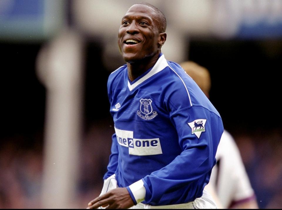 Kevin Campbell of Everton celebrates in 1999 (Getty Images)