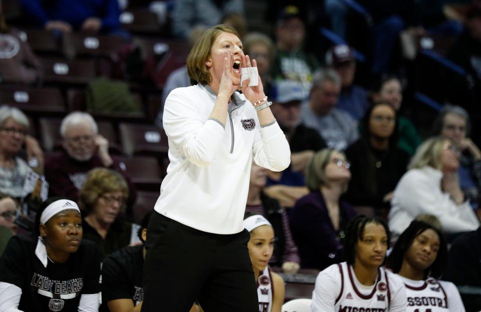 Missouri State Head Coach Beth Cunningham as the Lady Bears took on the Illinois State Redbirds at Great Southern Bank Arena on Thursday, Jan. 5, 2023.