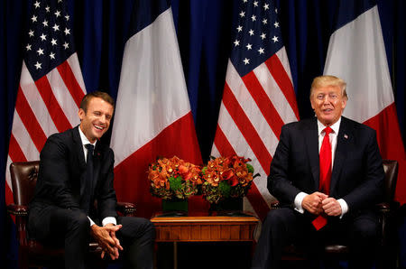 U.S. President Donald Trump meets with French President Emmanuel Macron in New York, U.S., September 18, 2017. REUTERS/Kevin Lamarque