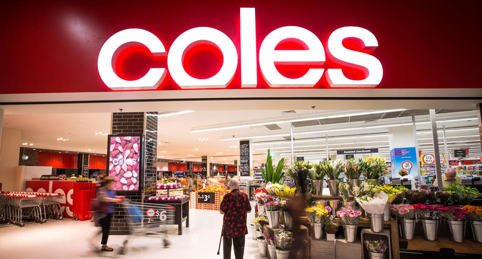 Picture of a Coles storefront - the supermarket is having security during Best Buys promotion.