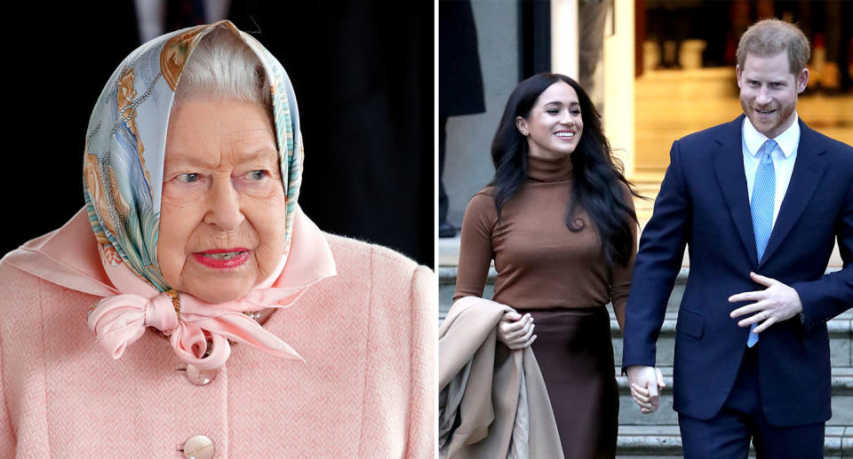 The Queen, left, has said she respects the wishes of Harry and Meghan. [Photo: Getty]