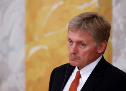 FILE PHOTO: Kremlin spokesman Dmitry Peskov attends a news conference of Russian President Vladimir Putin and his French counterpart Emmanuel Macron in St. Petersburg, Russia May 24, 2018. REUTERS/Grigory Dukor