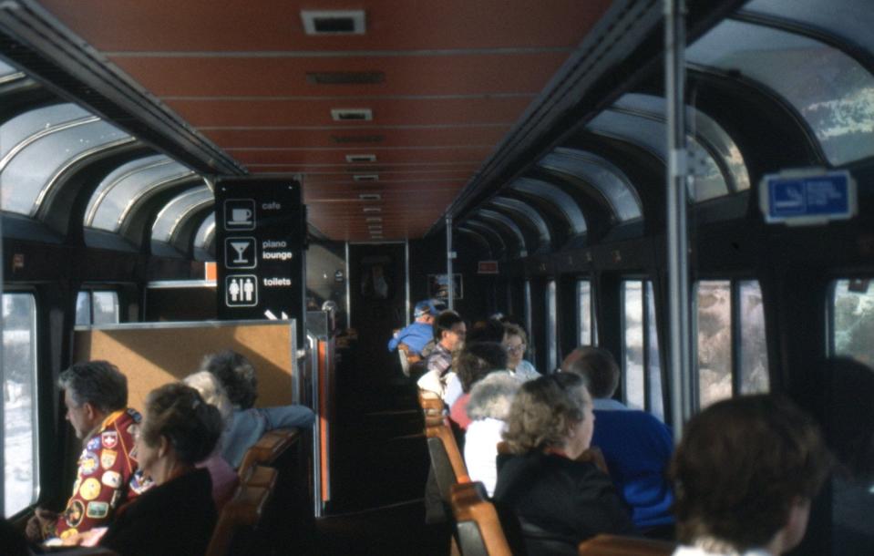 Curved ceiling windows on Amtrak train in 1984