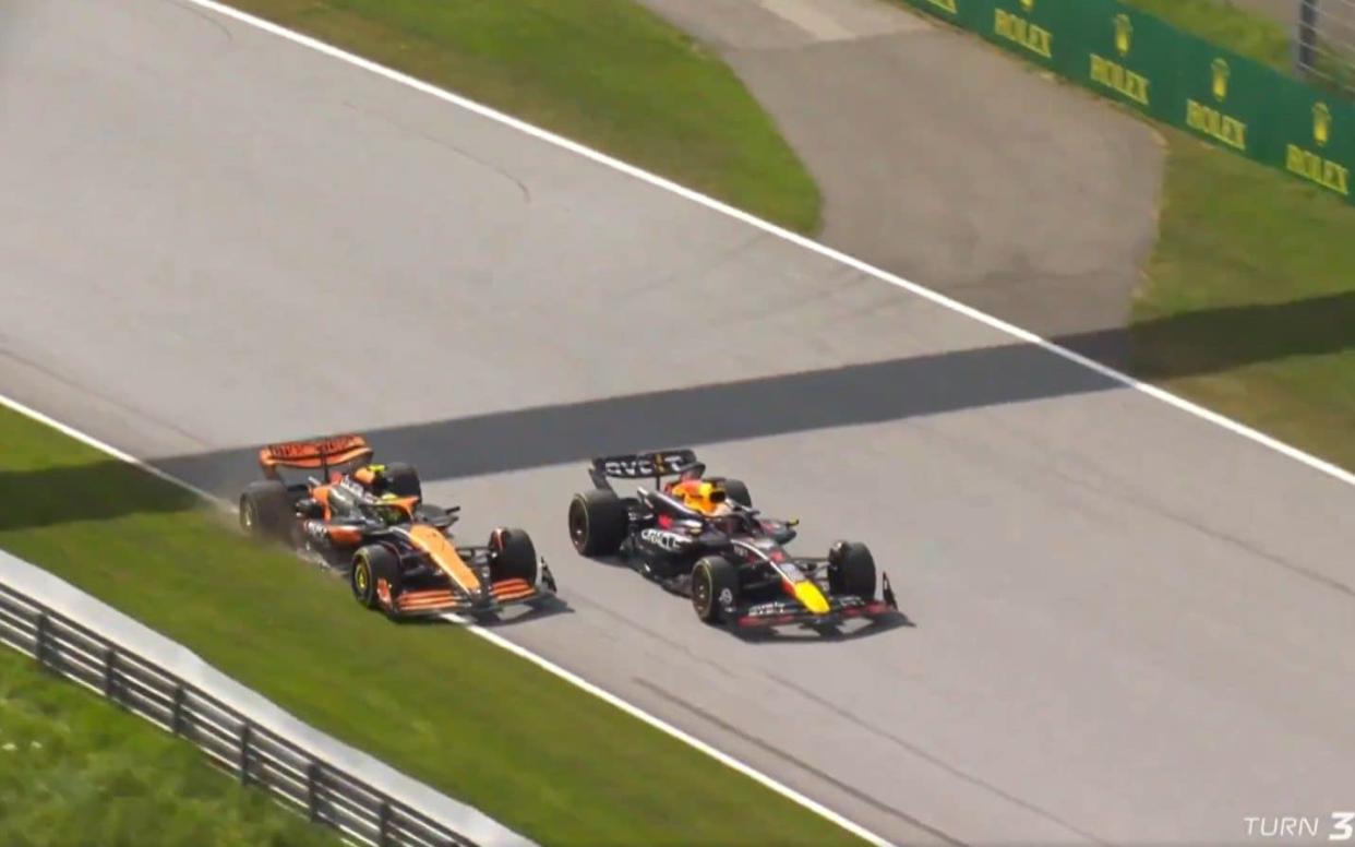 Max Verstappen and Lando Norris limping back to the pits