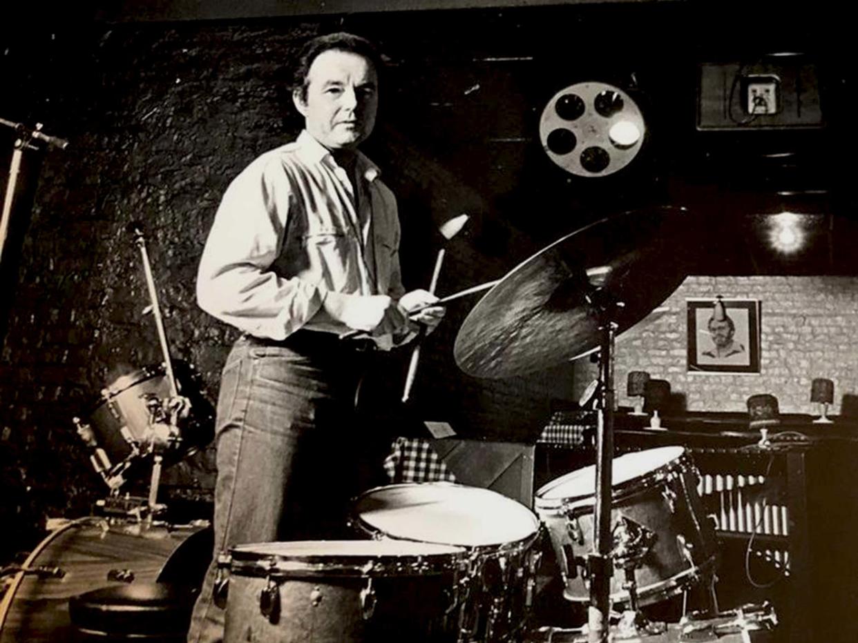 <p>Lovelock behind his kit. He played regularly at Ronnie Scott’s jazz club in Soho</p> (Courtesy of Holly Lovelock)