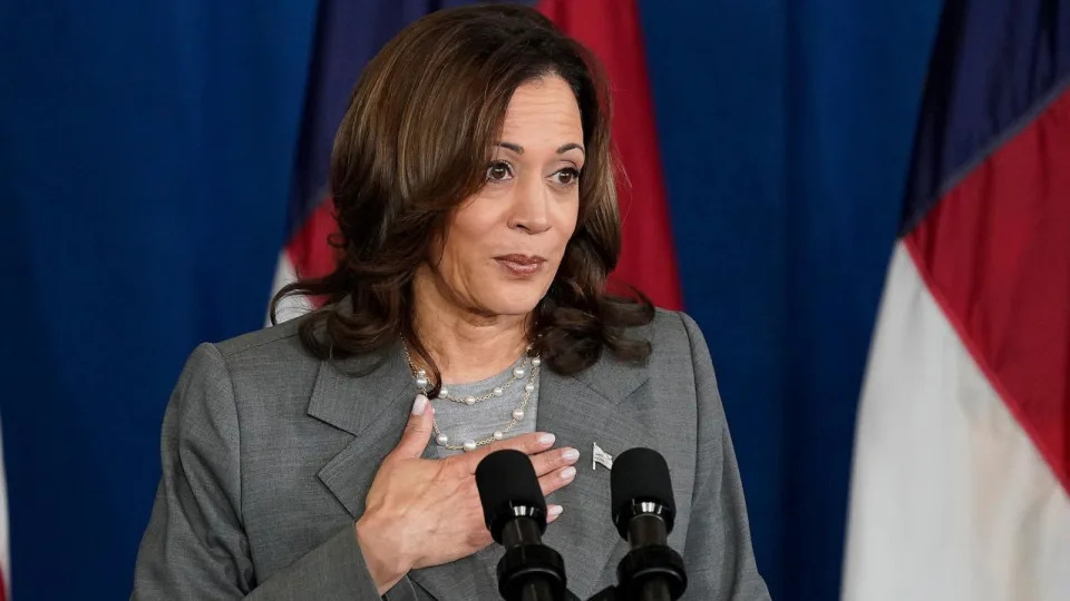 PHOTO: Vice President Kamala Harris speaks at a campaign event in Greensboro, N.C., July 11, 2024.  (Chuck Burton/AP)