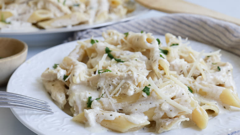 chicken Alfredo on plate