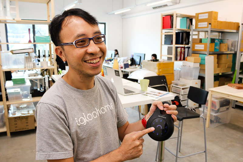 Kelvin Ho, Igloohome’s CTO, holds up the company’s smart lock box.