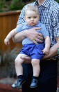 <p>Prince George met a Bilby named after him while on a tour of Australia with his mum and dad. For the momentous occasion, the prince donned a striped top and co-ordinating pocketed shorts by Rachel Riley. <em>[Photo: Getty]</em> </p>