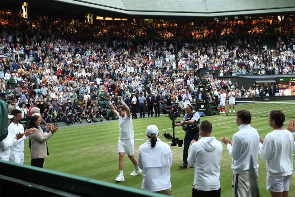 Murray departs Centre Court after defeat in the doubles (Getty Images)