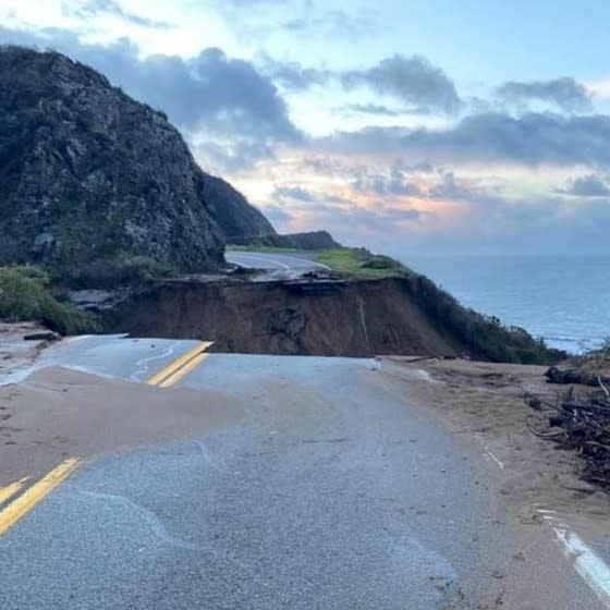 This is what Highway 1 at Rat Creek looked like on Friday morning, where a slide washed out 150 feet of roadway.