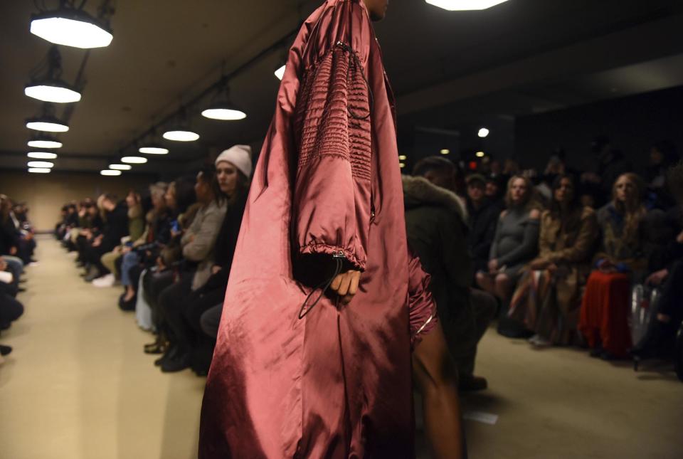 The Public School fashion collection is modeled during Fashion Week in New York, Sunday, Feb. 12, 2017. (AP Photo/Diane Bondareff)