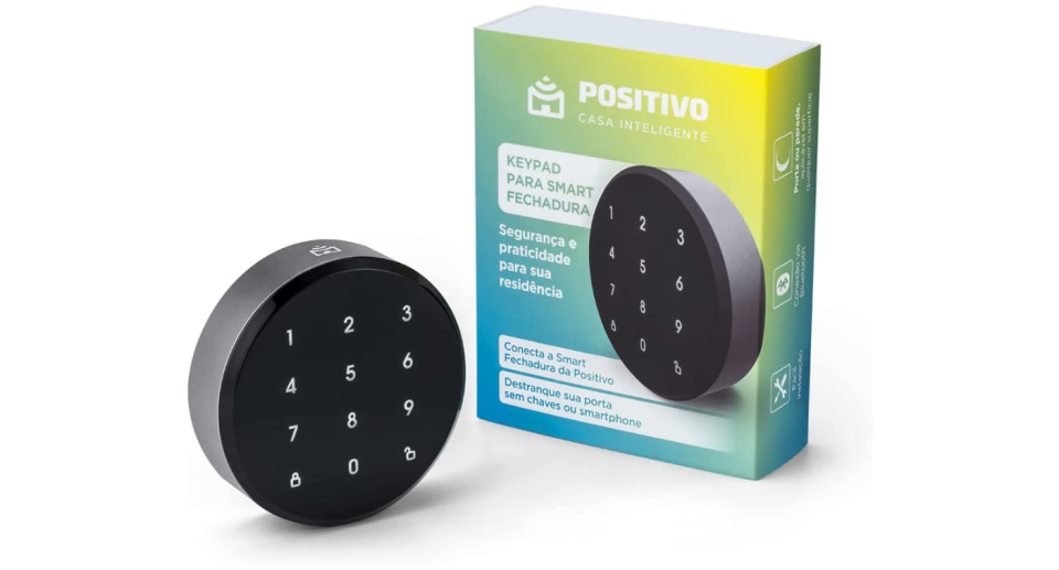 Keypad para Smart Fechadura Positivo Casa Inteligente, Touch Luminoso, Bluetooth 5.0, Porta ou Parede, Preto, 11175803. Foto: Divulga&#xe7;&#xe3;o/Amazon