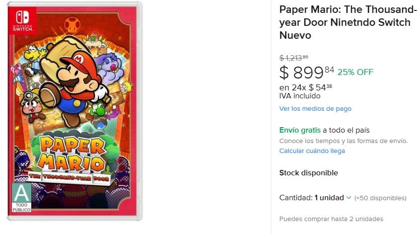 Paper Mario: The Thousand-Year Door a muy buen precio en Mercado Libre