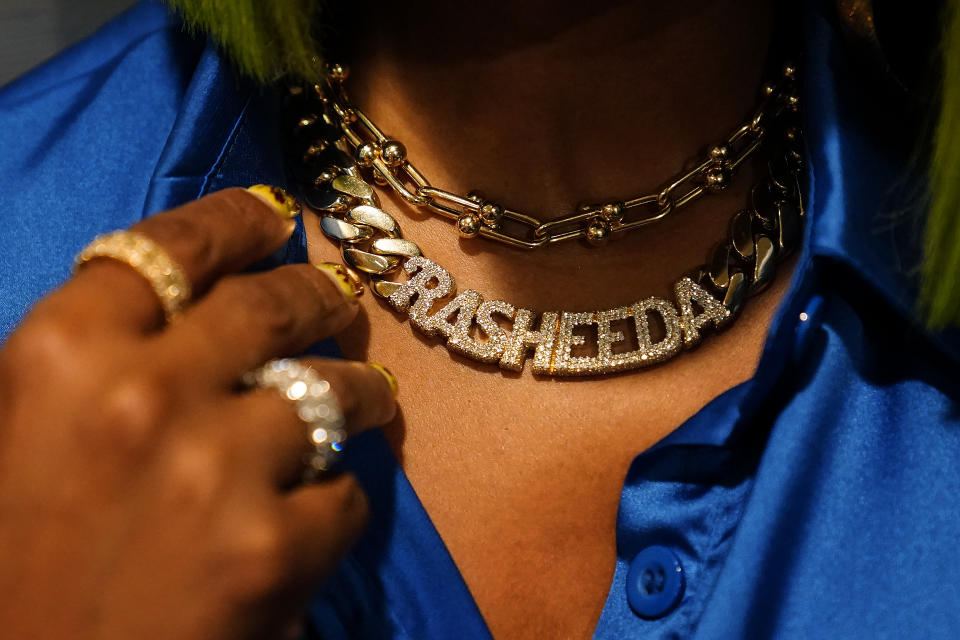 Rasheeda speaks during an interview with the Associated Press for the 50th anniversary of hip-hop, on Thursday, June 29, 2023 in Atlanta. Women have fought to shape their identification in hip-hop and demand recognition. At its 50th anniversary, female rappers are taking their moment to shine – while still demanding respect and facing decades-old challenges. Rasheeda’s decades-long relationship with hip-hop started in 1981. She was a curious, energetic kindergartener — eager to touch and explore anything put in front of her. Rasheeda remembered her mother presenting her with a huge, white box — it was a record player that she would continuously spin, not knowing what its purpose was. (AP Photo/Brynn Anderson)