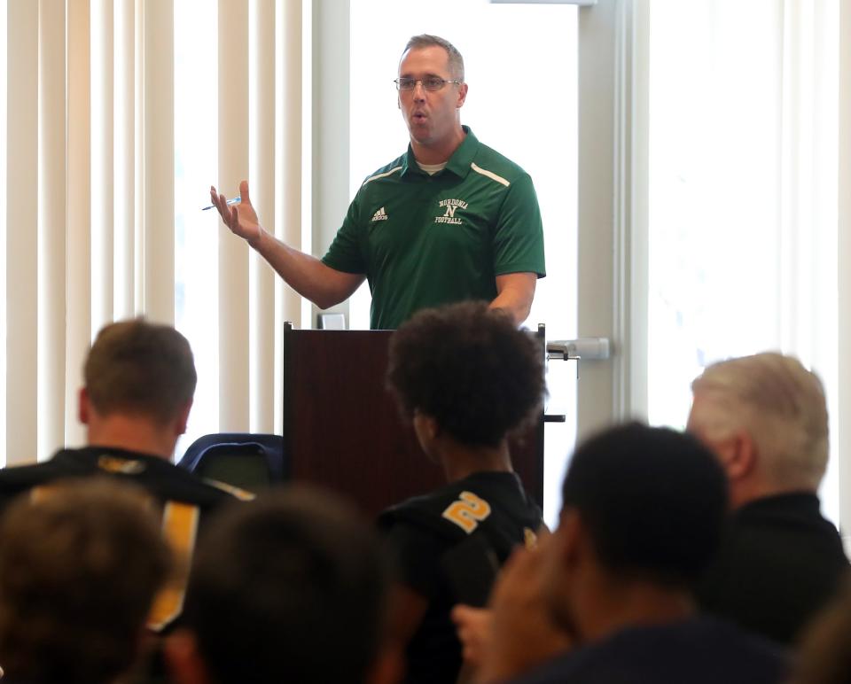 Nordonia football coach Jeff Fox during the 2023 Suburban League football media day.