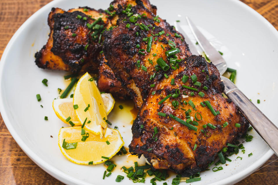 <p>Parade</p><p>Chicken thighs are a little easier on the wallet, but have great flavor.<br></p><p><strong>Get the recipe: <a href="https://parade.com/recipes/air-fryer-chicken-thighs" rel="nofollow noopener" target="_blank" data-ylk="slk:Air Fryer Chicken Thighs;elm:context_link;itc:0;sec:content-canvas" class="link ">Air Fryer Chicken Thighs</a></strong></p>