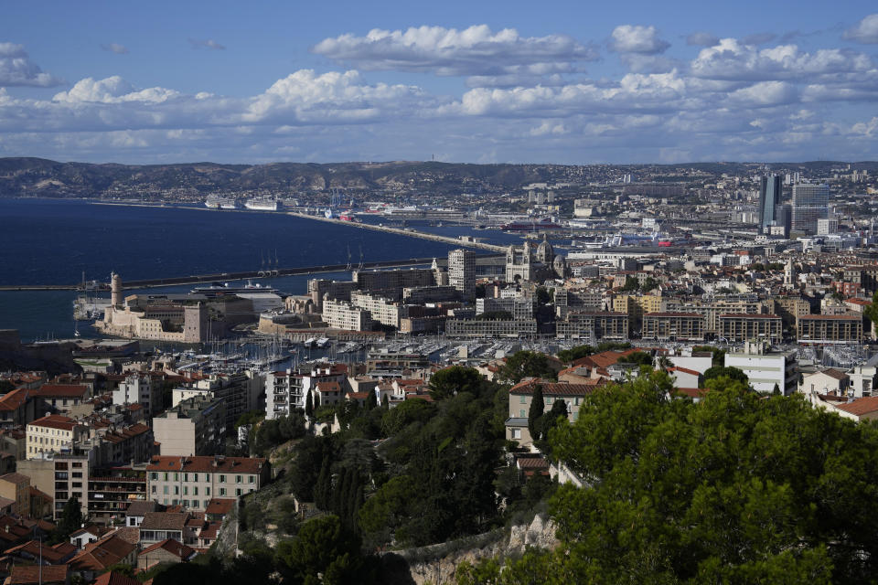 A view of Marseille on the day Pope Francis arrives for a two-day visit, in Marseille, France, Friday, Sept. 22, 2023. Francis, during a two-day visit, will join Catholic bishops from the Mediterranean region on discussions that will largely focus on migration. (AP Photo/Pavel Golovkin)