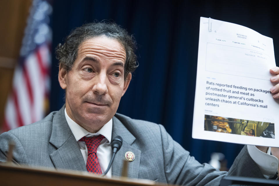 Rep. Jamie Raskin, D-Md., questions Postmaster General Louis DeJoy in August. (Tom Williams/CQ-Roll Call, Inc. via Getty Images/Pool)