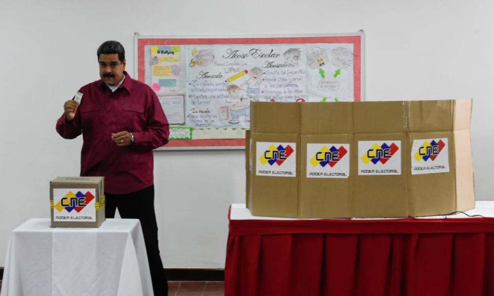 President Nicolas Maduro casts his vote during the presidential elections in Caracas on Sunday.