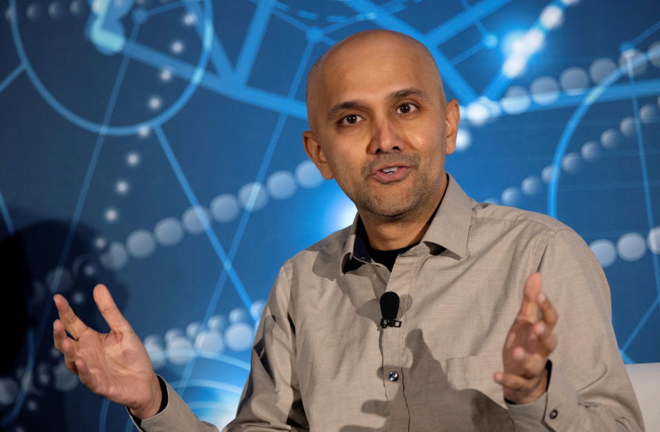 Pali Bhat, chief product officer at Reddit, answers questions from Laura Nestler, vice president of community at Reddit (not pictured), during the Reuters MOMENTUM event, held to discuss the development and use of Artificial Intelligence (AI) in Austin, Texas, U.S. July 12, 2023.  REUTERS/Nuri Vallbona