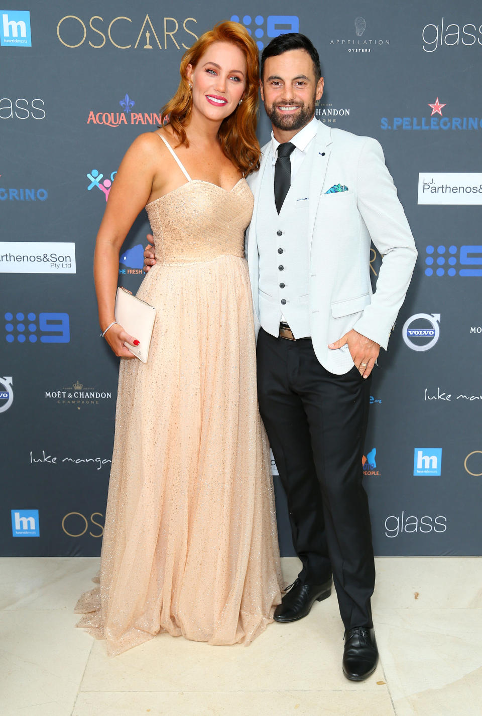 Fan favourites, Jules Robinson and Cam Merchant looked just as loved-up as ever as they made their way into the event. Photo: Getty Images