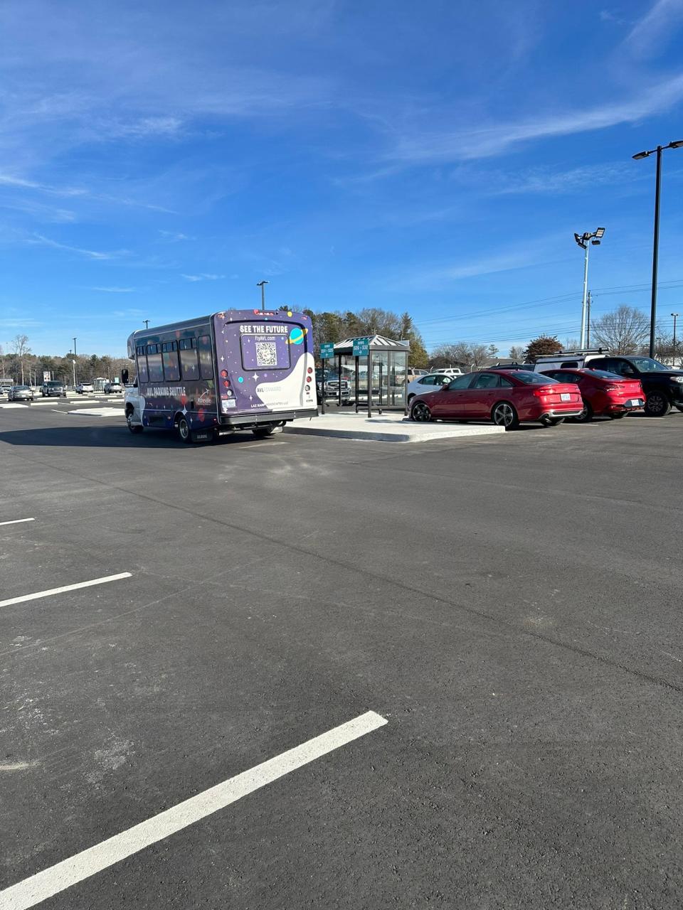 The Asheville Regional Airport will offer shuttle service to Shuttle Lot South from baggage claim.