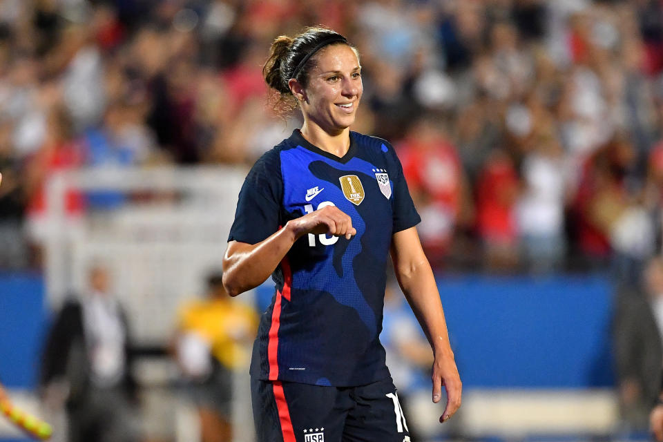 Carli Lloyd is not apologizing for a tweet she sent about her new ride on Monday. (Photo by Alika Jenner/Getty Images)