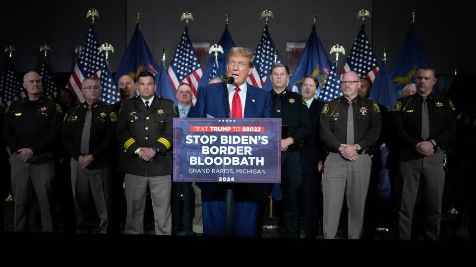 Republican presidential candidate former President Donald Trump speaks at a campaign event in Grand Rapids, Michigan, on Tuesday, April 2. - Paul Sancya/AP