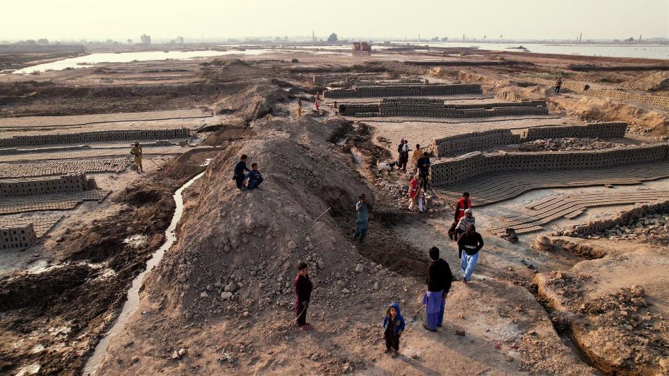 Bricks being laid in Brick Kiln