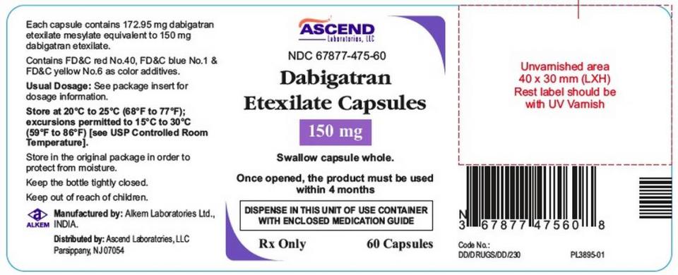 The label for Dabigatran Etexilate capsules 150 mg