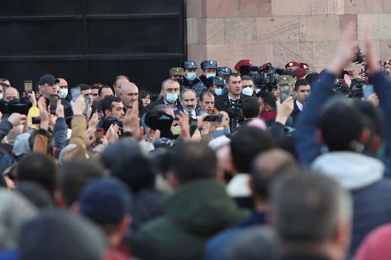 Armenian Prime Minister Nikol Pashinyan meets with his supporters in Yerevan