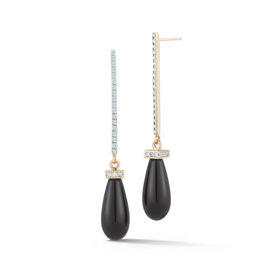 14kt Onyx Drop Bar Earring