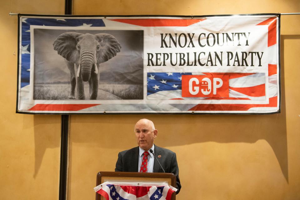 State Sen. Richard M. Briggs gives his victory speech at the GOP election party.