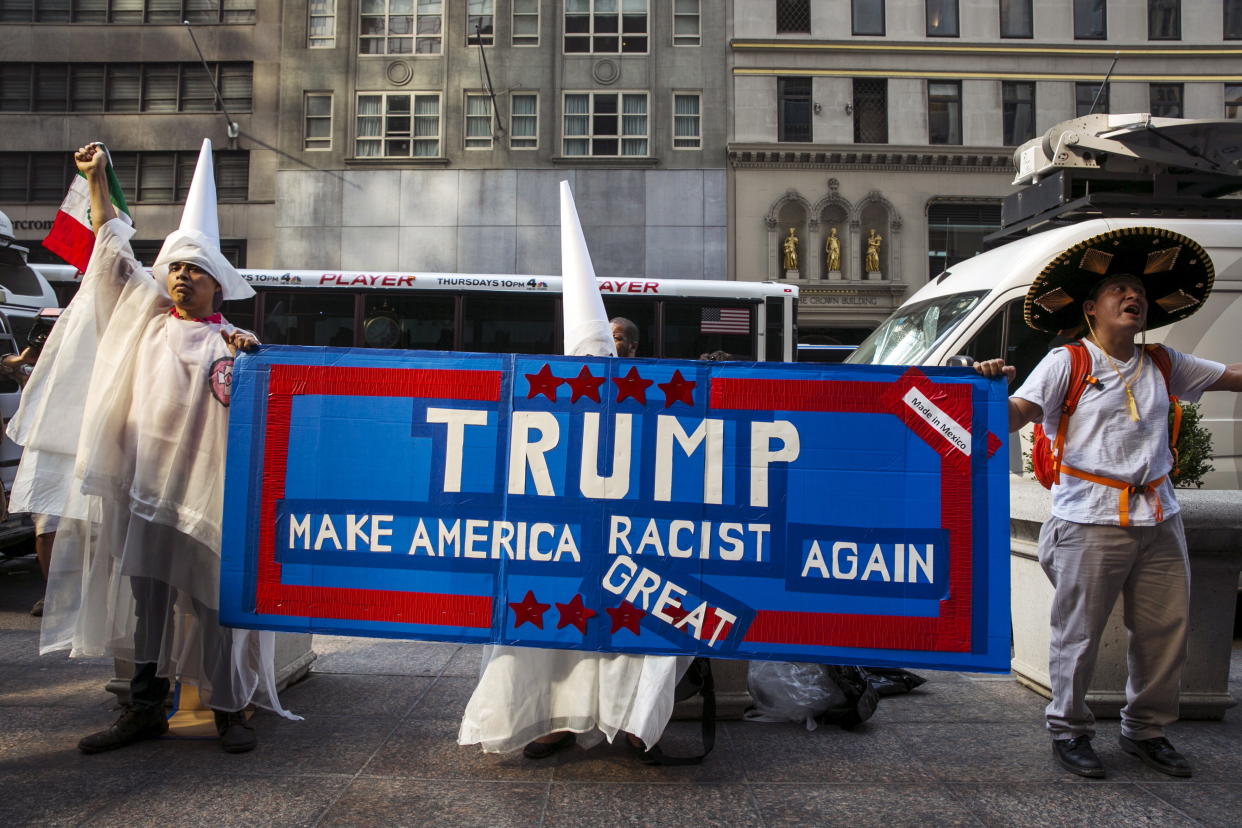 Demonstrators protest Donald Trump's candidacy for president outside Trump Tower in September 2015.&nbsp; (Photo: Lucas Jackson / Reuters)