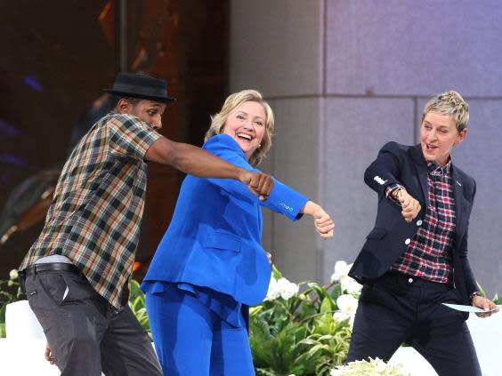 Boss and DeGeneres with Hillary Clinton in 2015 (FilmMagic)