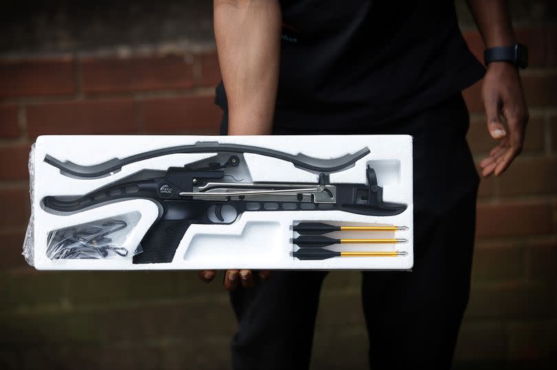 The crossbow came complete with three aluminium bolts